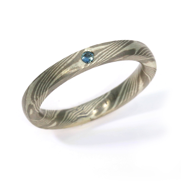 Verlobungsring Mokumegane Palladium Silber blauer Brillant (251141)